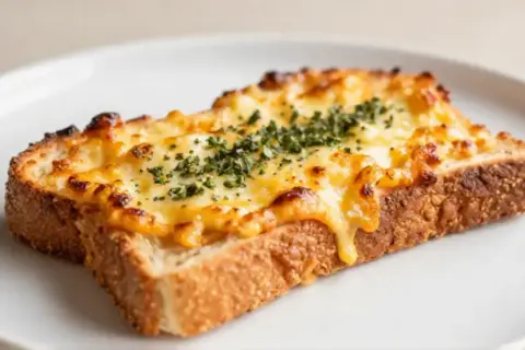 Ein knuspriges Toastie, üppig mit geschmolzenem Käse und Kräutern belegt. Perfekt zum Belegen und Genießen.